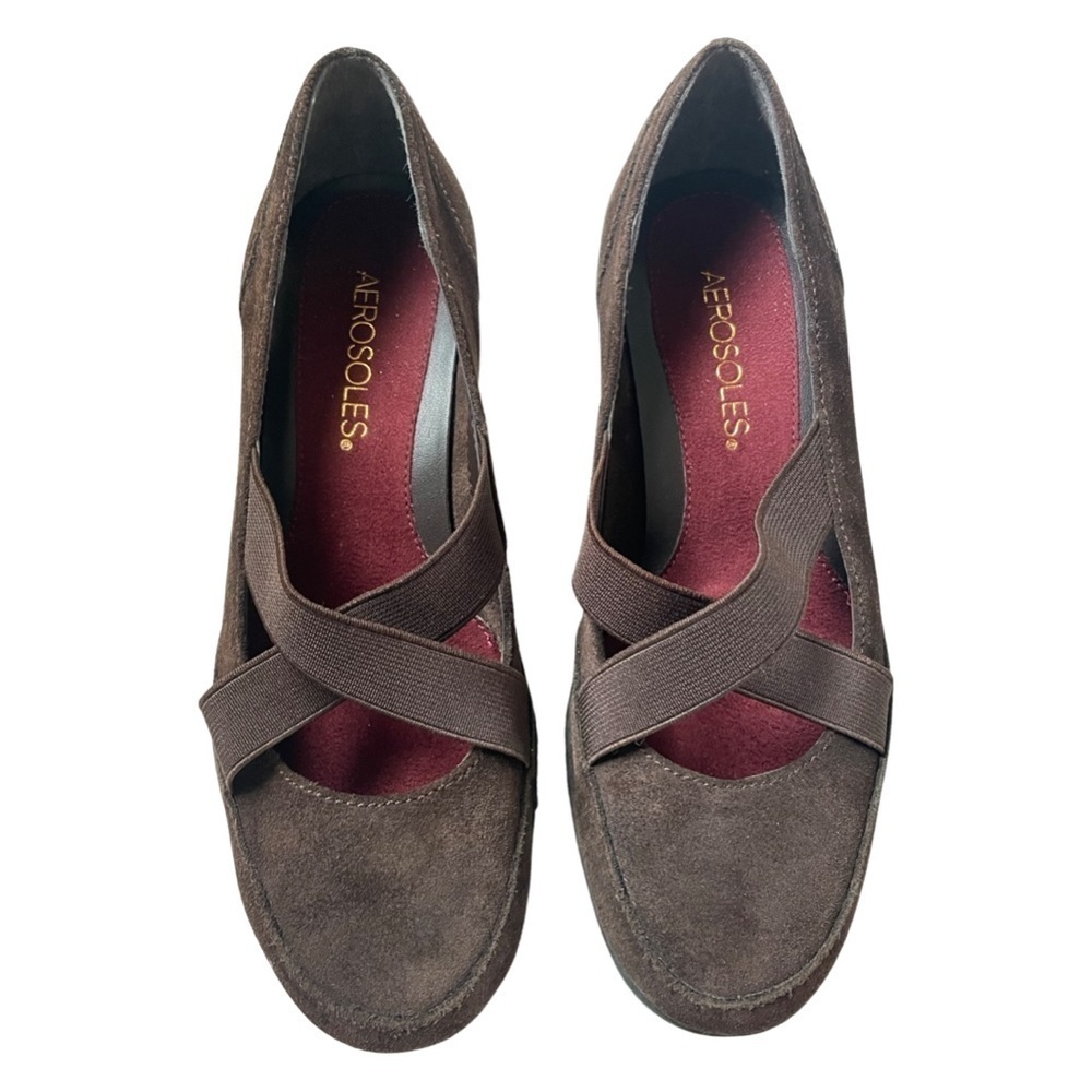 AEROSOLES Torpedo Brown Suede Leather Wedge Shoes Women’s Size 5.5.